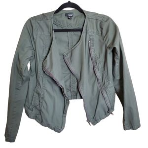 A.n.a Olive Green Long Sleeve Lightweight Spring Double Zip Moto Utility Jacket